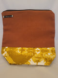 Rust linen and golden batik  project bag, Zippered Project Bag,   project bag,  Storage bag