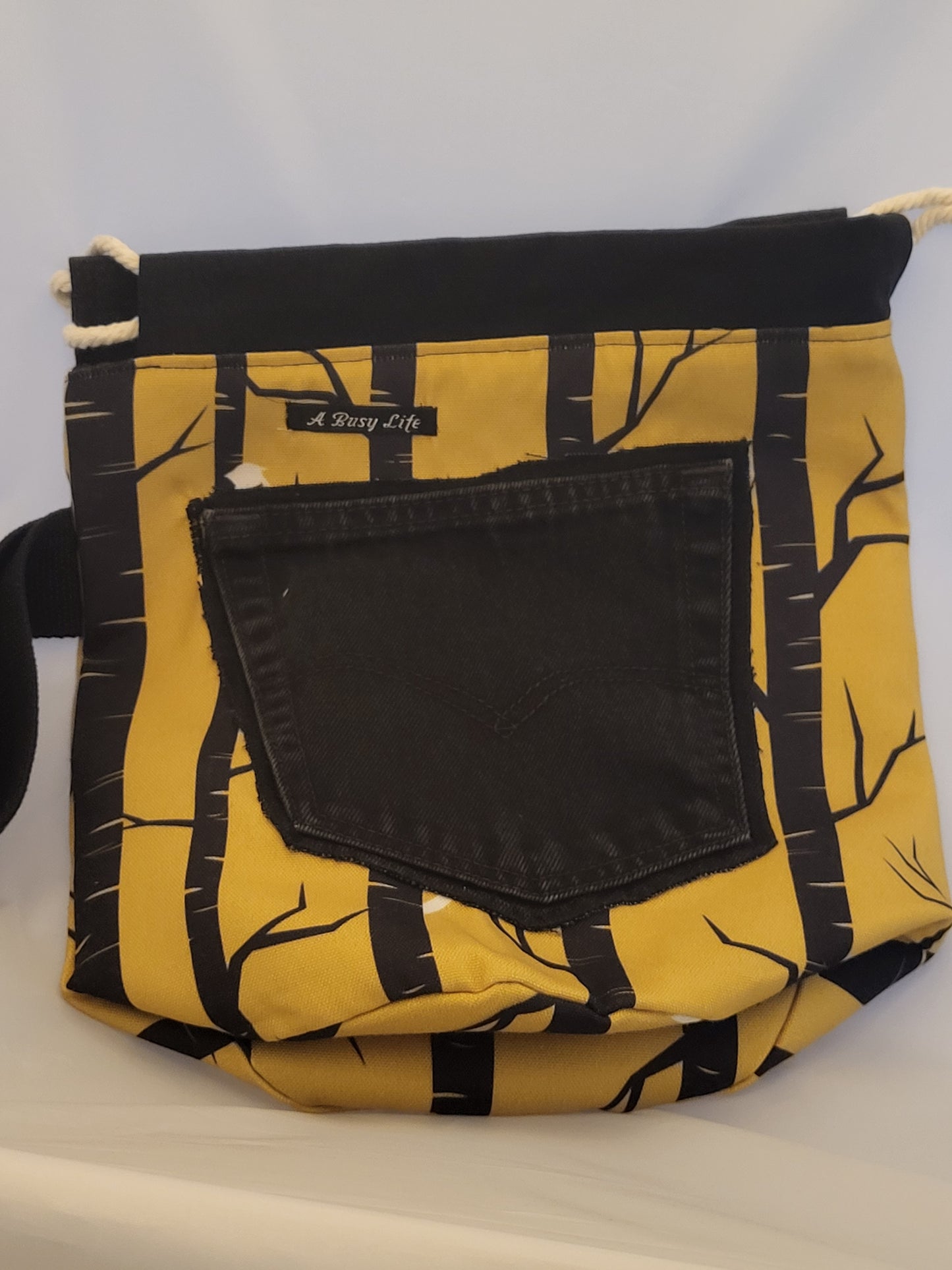 Drawstring Fall Birds Project Bag,  project bag,  Storage bag, with black handle