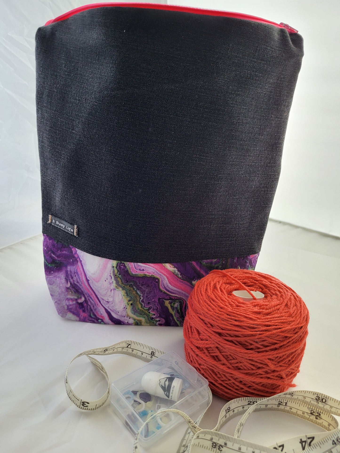 Black Denim and Groovy Celestial project bag, Zippered Project Bag,  project bag,  Storage bag