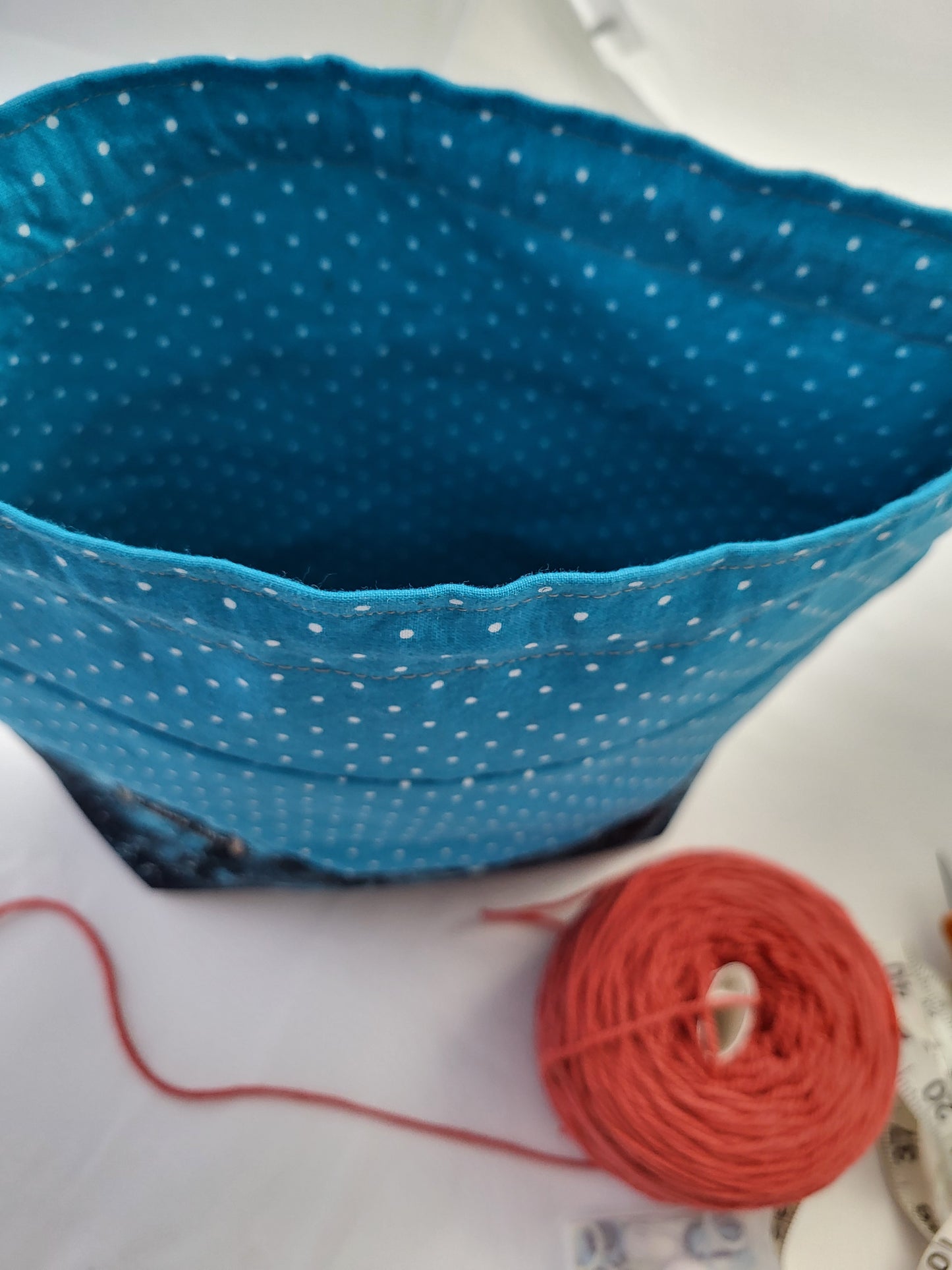 Starry polka dots drawstring Sock Sack, Drawstring bag, small project bag, small storage bag