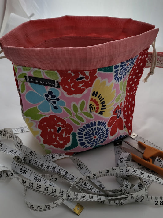 Pretty in Pink collage drawstring Sock Sack, Drawstring bag, small project bag, small storage bag