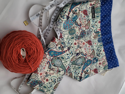 Liberty fabric paisley drawstring Sock Sack WITH notions bag!, Drawstring bag, small project bag, small storage bag