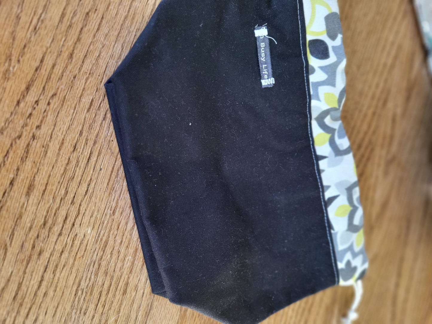 Black and Floral drawstring Sock Sack, Drawstring bag, small project bag, small storage bag