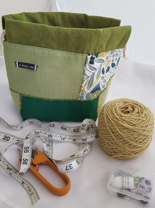 Spring Collage drawstring Sock Sack, Drawstring bag, small project bag, small storage bag
