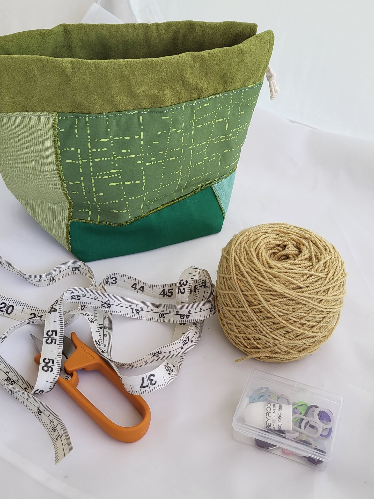 Spring Collage drawstring Sock Sack, Drawstring bag, small project bag, small storage bag