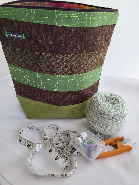 Spring Green Collage project bag, Zippered Project Bag,    project bag,  Storage bag