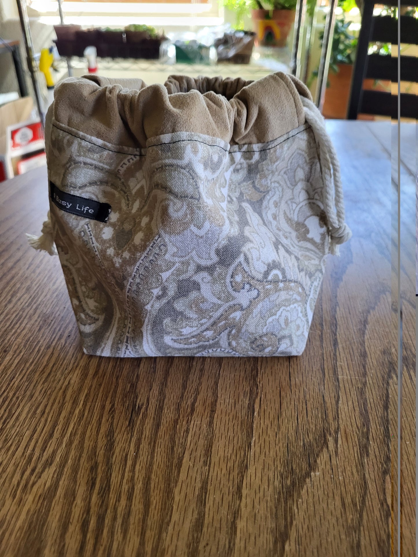 Paisley drawstring Sock Sack, Drawstring bag, small project bag, small storage bag